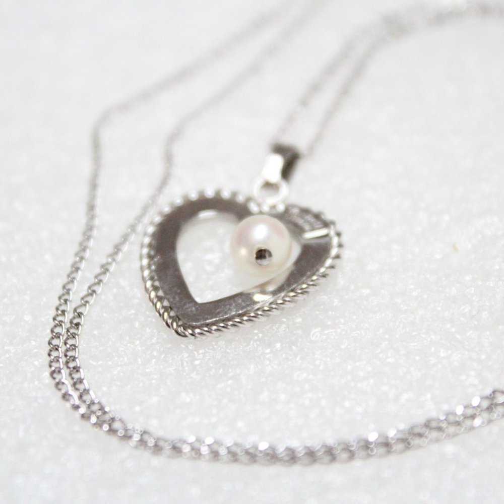Van Dell Sterling Heart & Faux Pearl Pendant Necklace - Cross Posted
